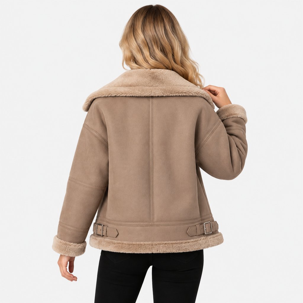 NAJAS | Women's Berber Fleece Coat Faux Fur Button Winter Outerwear