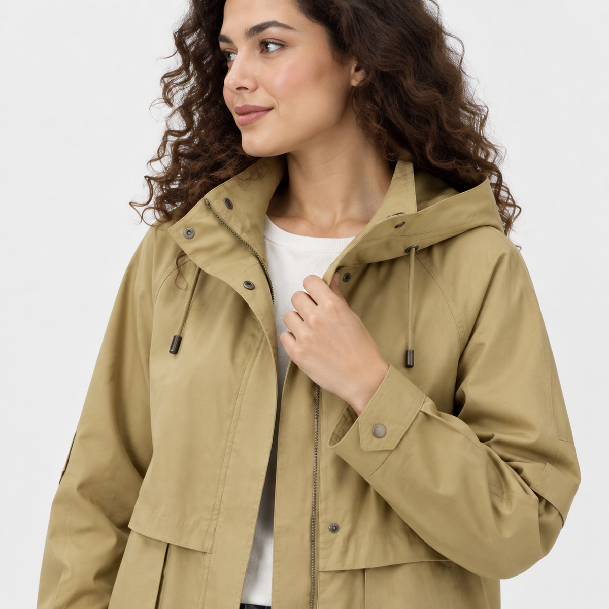 NAJAS | Women’s Printed Jacket Light Khaki A Line Commuter Coat