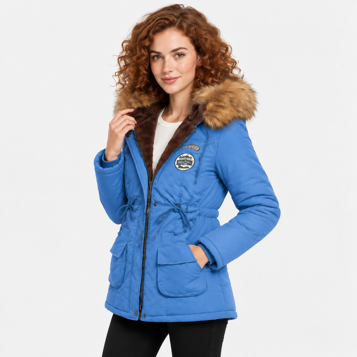 NAJAS | Women's Cotton Parka Jacket Fur Collar Hooded Winter Coat