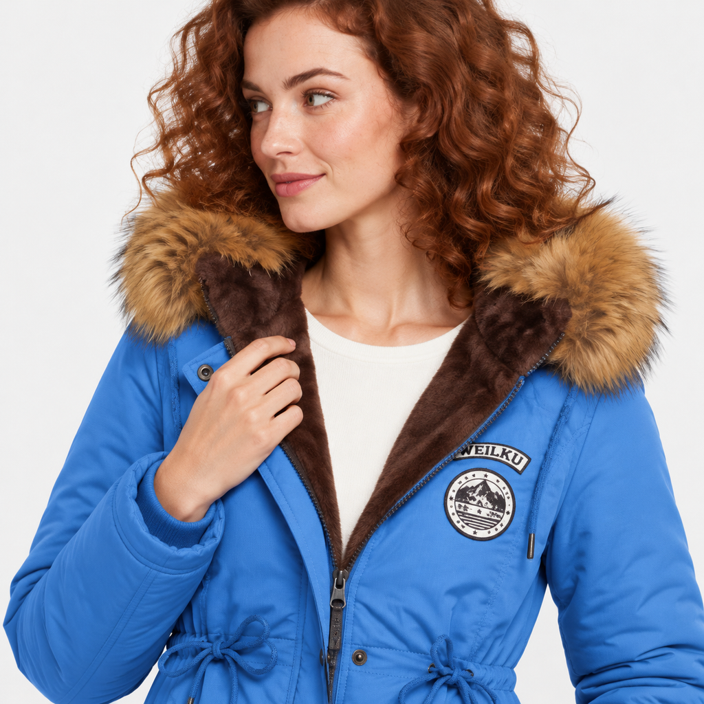 NAJAS | Women's Cotton Parka Jacket Fur Collar Hooded Winter Coat