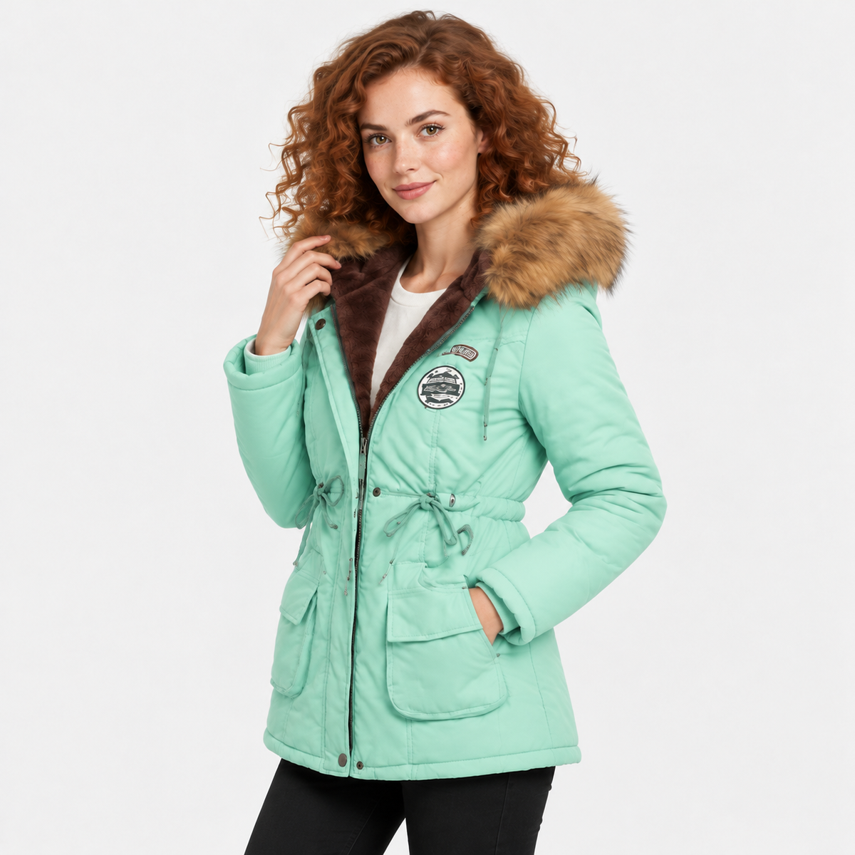 NAJAS | Women's Cotton Parka Jacket Fur Collar Hooded Winter Coat