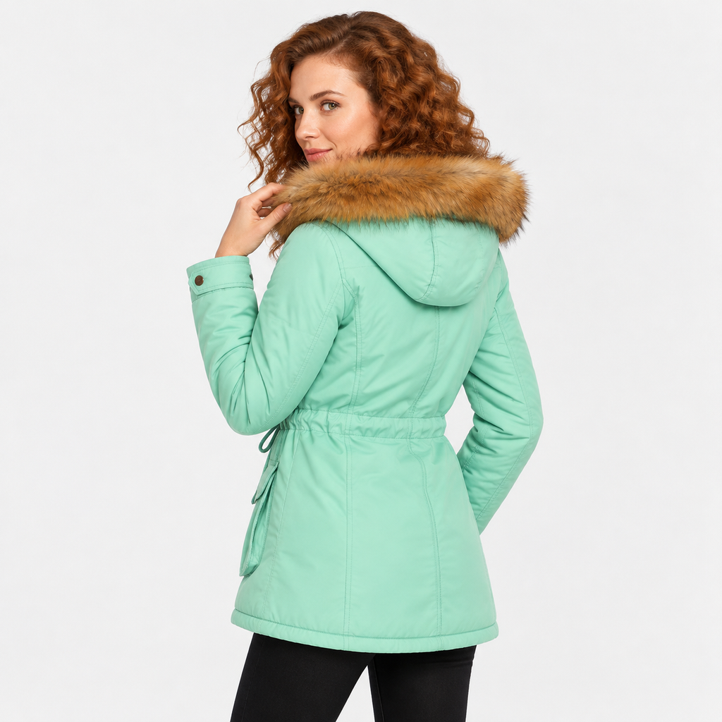 NAJAS | Women's Cotton Parka Jacket Fur Collar Hooded Winter Coat