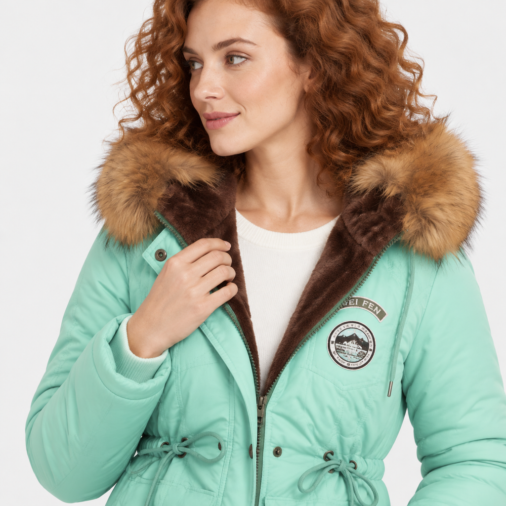NAJAS | Women's Cotton Parka Jacket Fur Collar Hooded Winter Coat