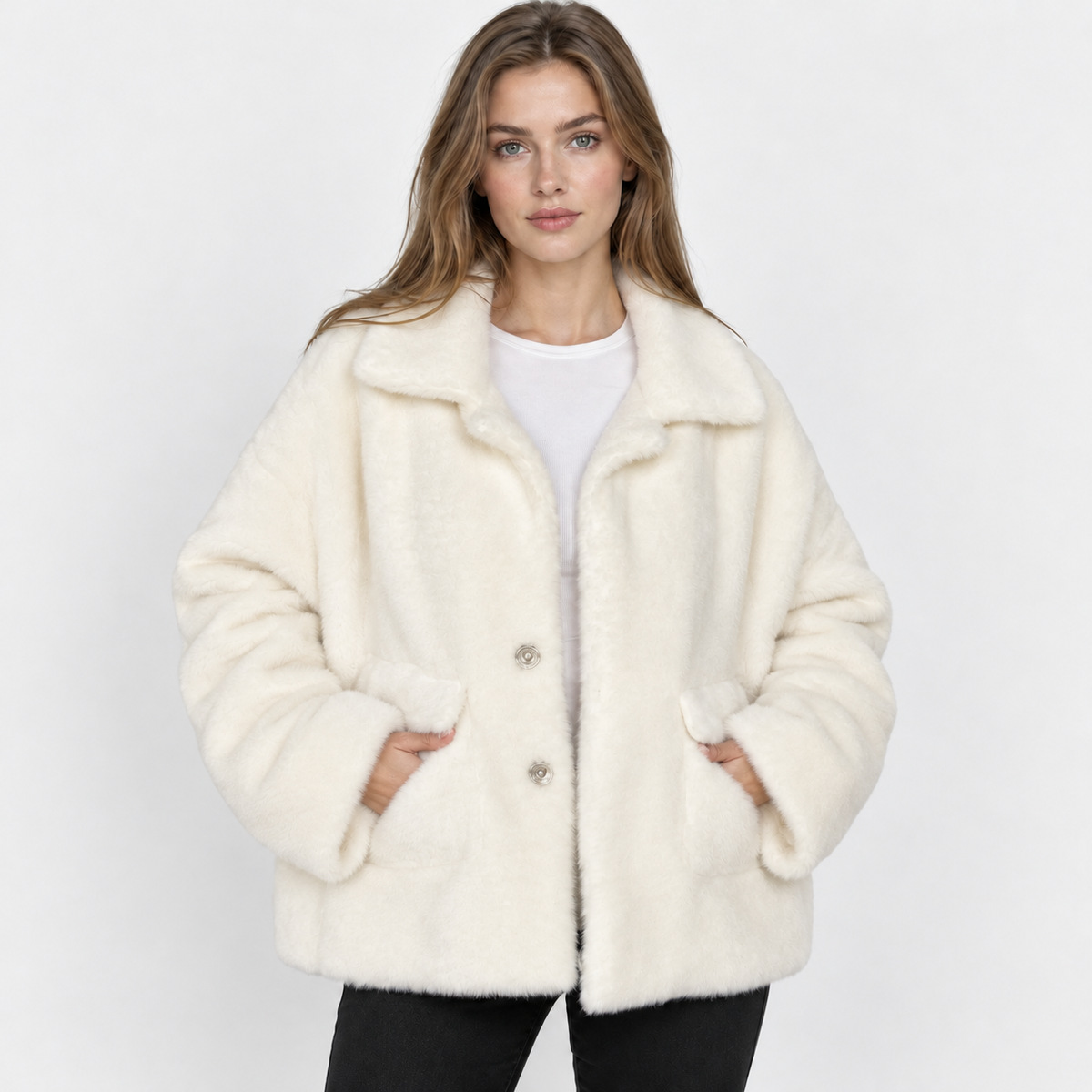 NAJAS | Women's Fleece Coat Plush Lapel Collar Warm Winter Jacket