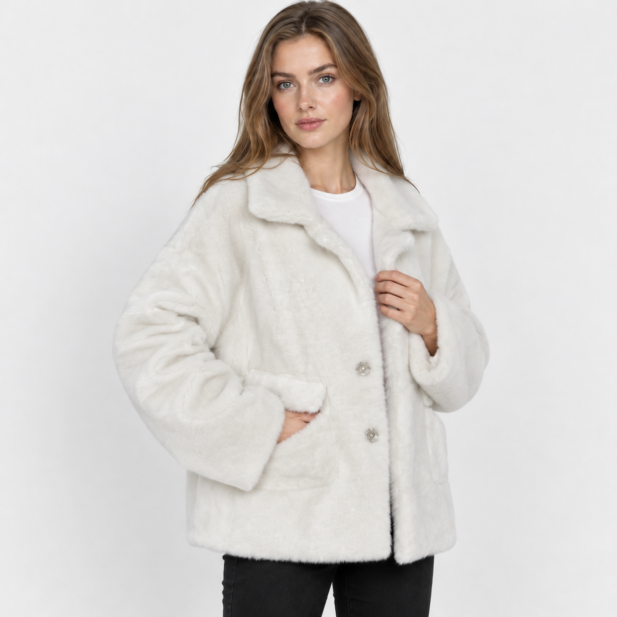 NAJAS | Women's Fleece Coat Plush Lapel Collar Warm Winter Jacket
