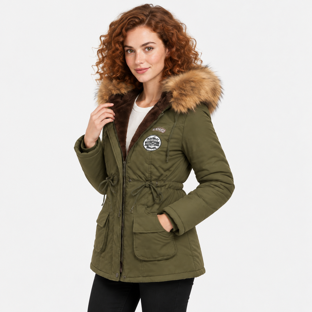 NAJAS | Women's Cotton Parka Jacket Fur Collar Hooded Winter Coat