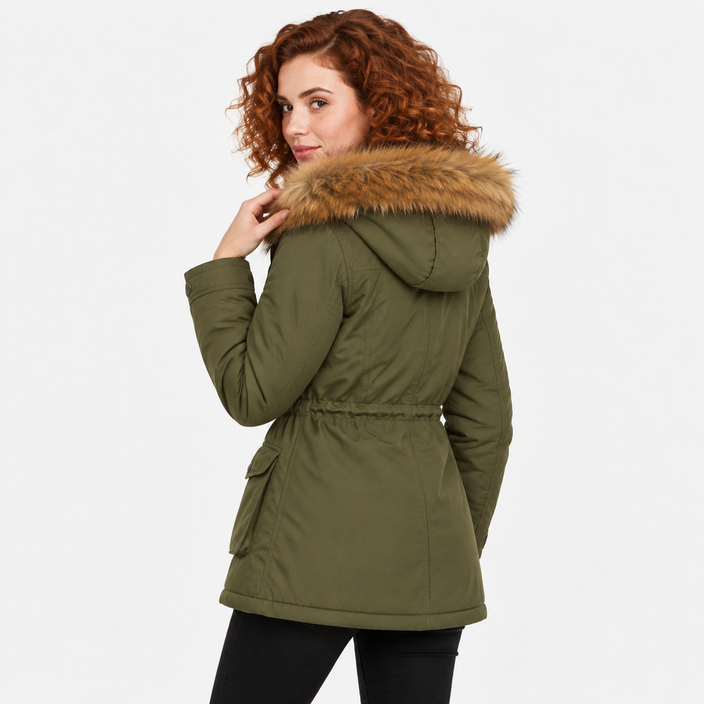 NAJAS | Women's Cotton Parka Jacket Fur Collar Hooded Winter Coat