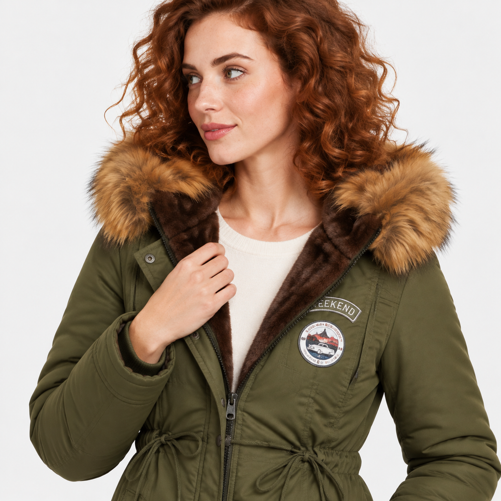 NAJAS | Women's Cotton Parka Jacket Fur Collar Hooded Winter Coat