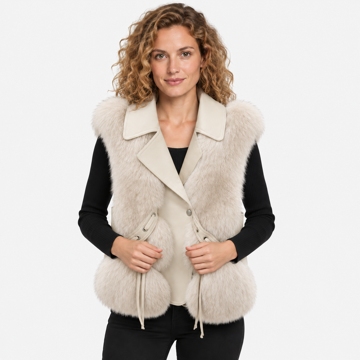 NAJAS | Women’s Plush Vest Jacket Patchwork Style Warm Fashion Coat