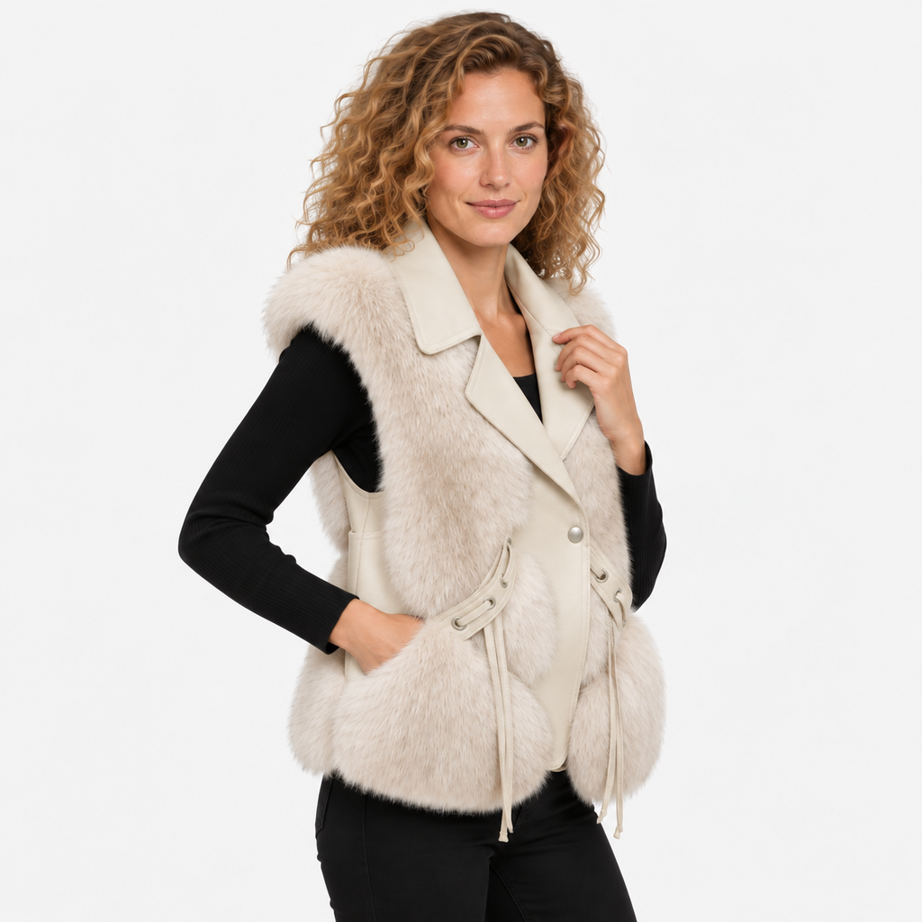 NAJAS | Women’s Plush Vest Jacket Patchwork Style Warm Fashion Coat