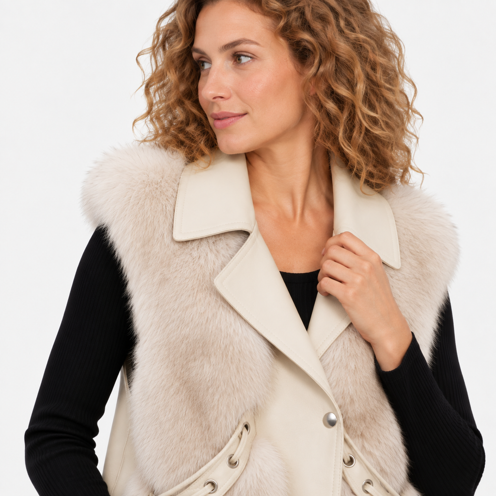 NAJAS | Women’s Plush Vest Jacket Patchwork Style Warm Fashion Coat