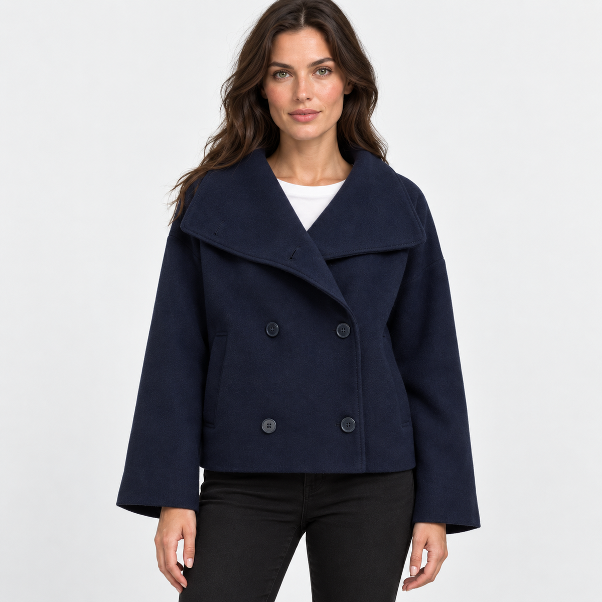 NAJAS | Women’s Double Breasted Coat Stand Collar Elegant Outerwear
