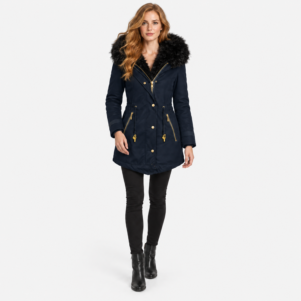 NAJAS | Women’s Faux Fur Collar Coat Polyester Thick Winter Outerwear
