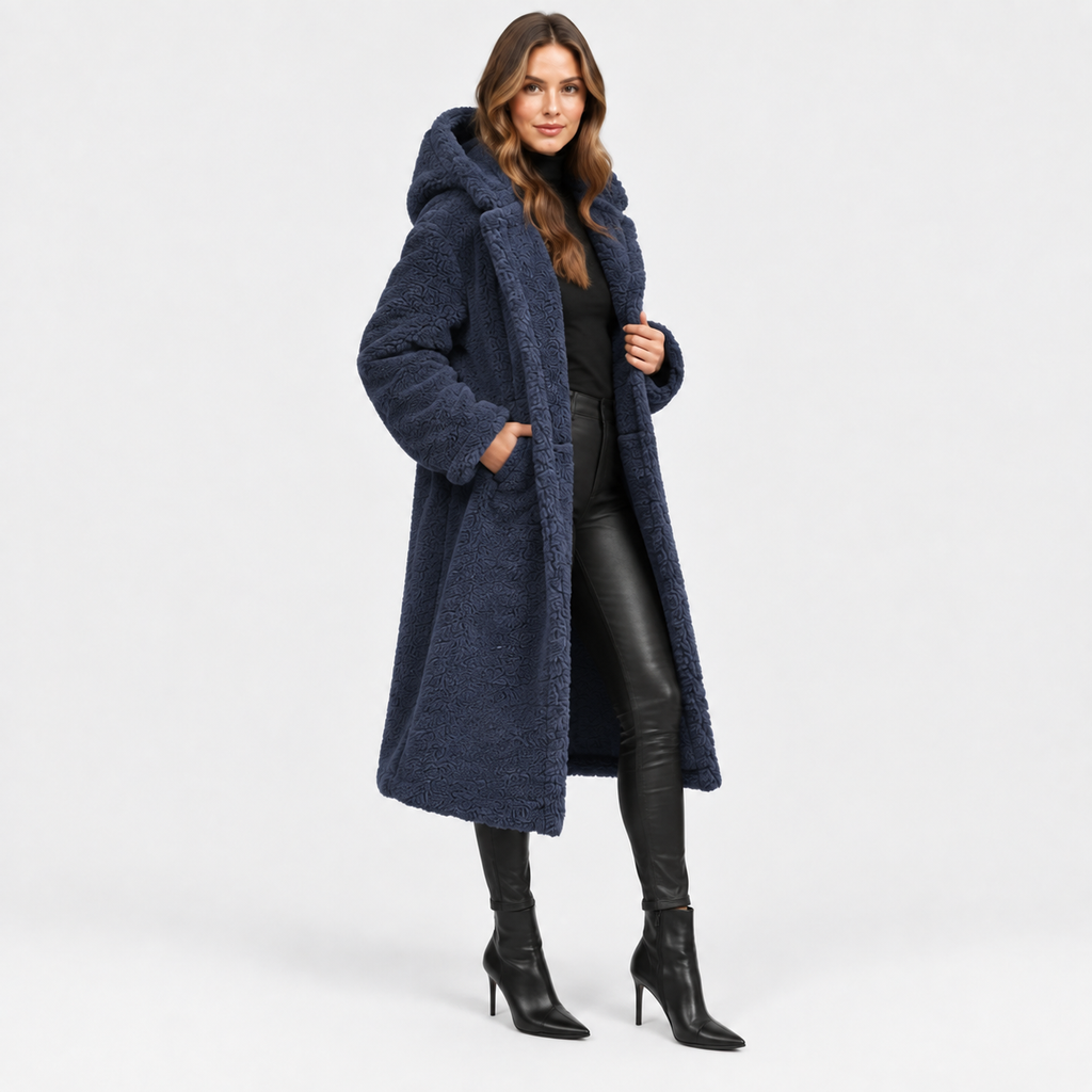 NAJAS | Women’s Teddy Coat Faux Fleece Hooded Long Winter Outerwear