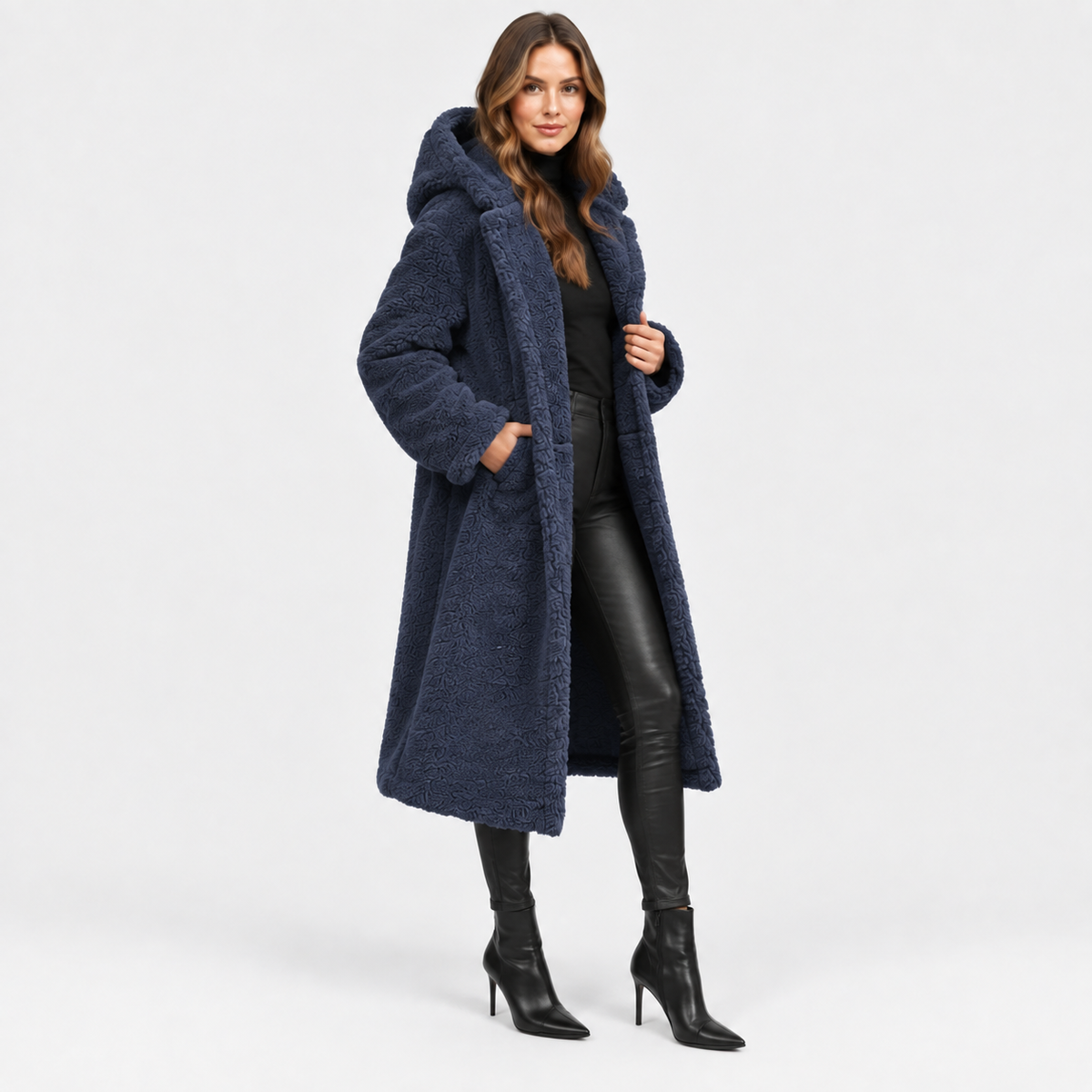 NAJAS | Women’s Teddy Coat Faux Fleece Hooded Long Winter Outerwear