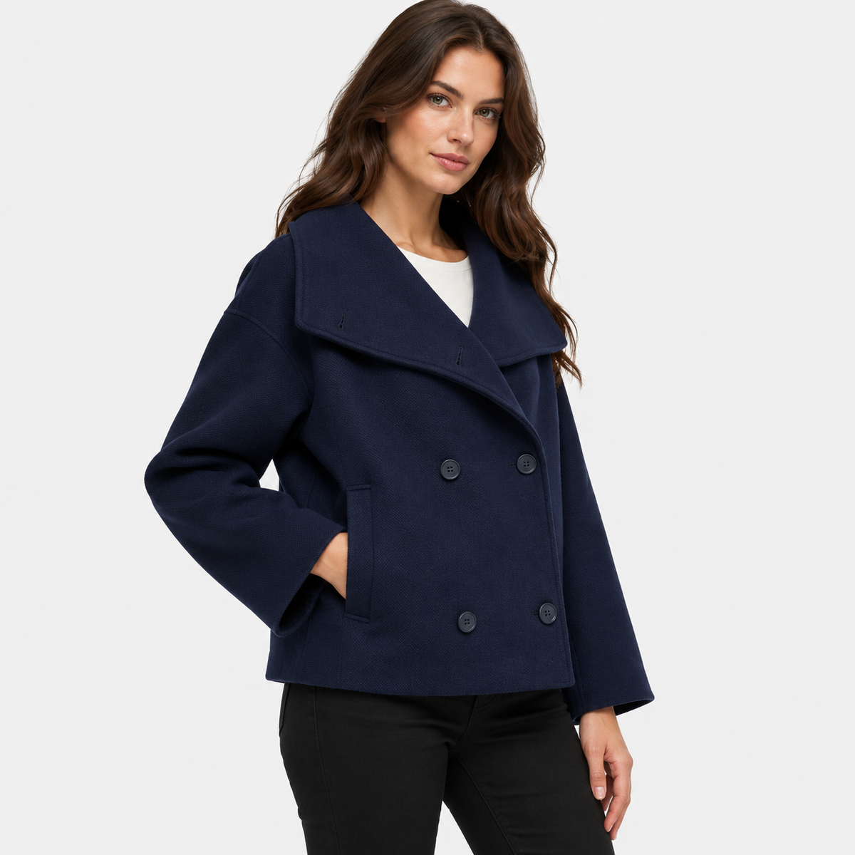 NAJAS | Women’s Double Breasted Coat Stand Collar Elegant Outerwear