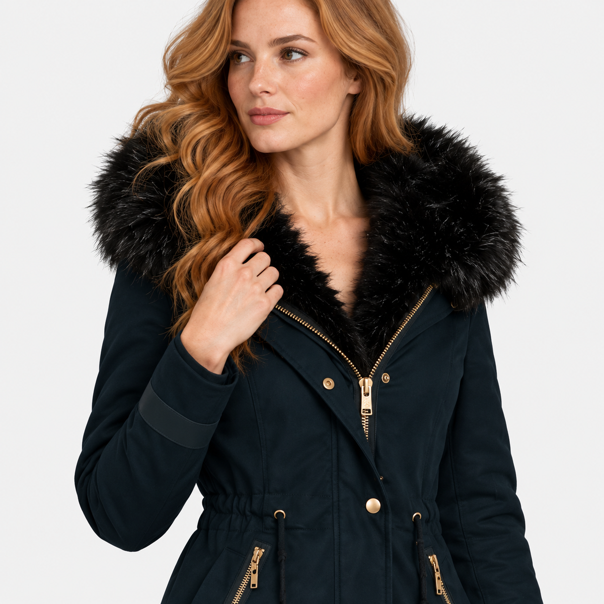 NAJAS | Women’s Faux Fur Collar Coat Polyester Thick Winter Outerwear