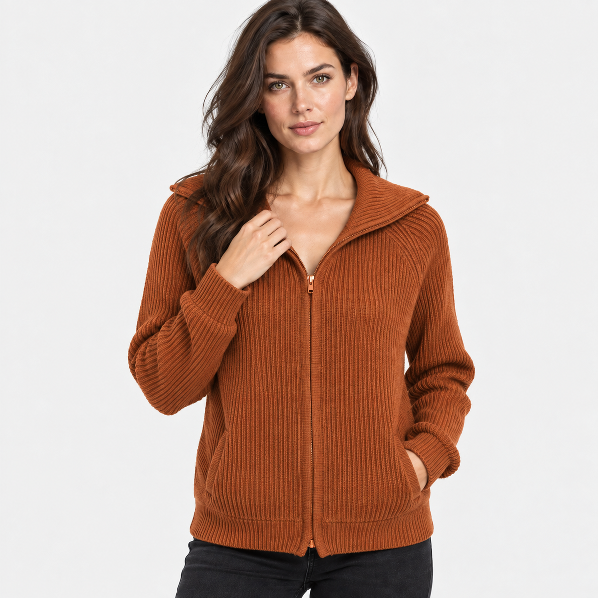 NAJAS | Women’s Knitted Sweater Jacket Warm Striped Casual Outerwear
