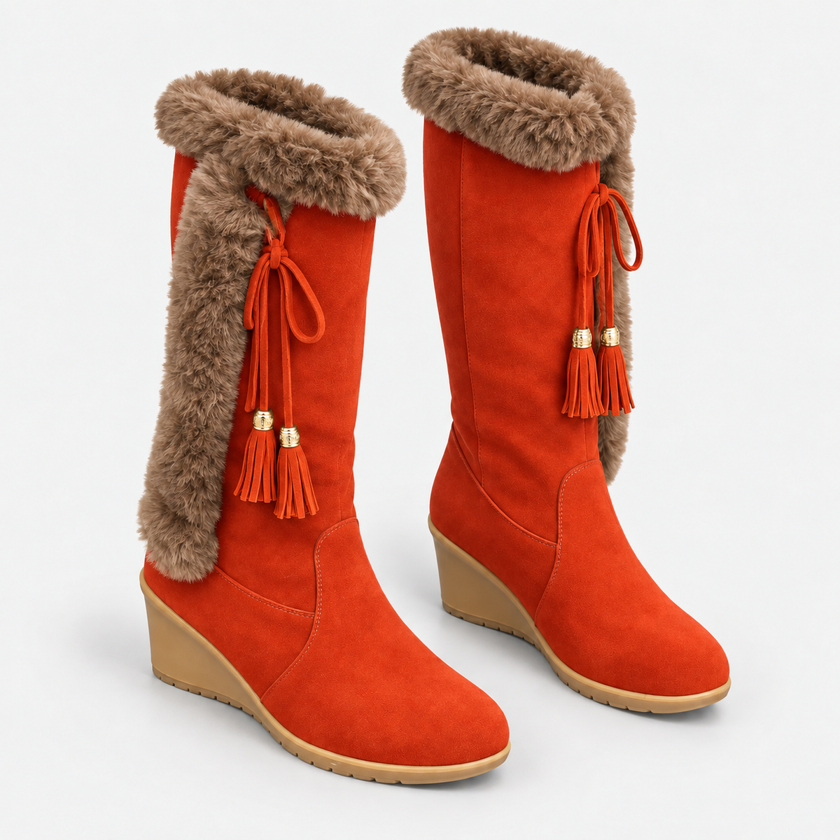 NAJAS | Women’s Winter Knight Boots Warm Plush Lined Wedge Heel Shoes