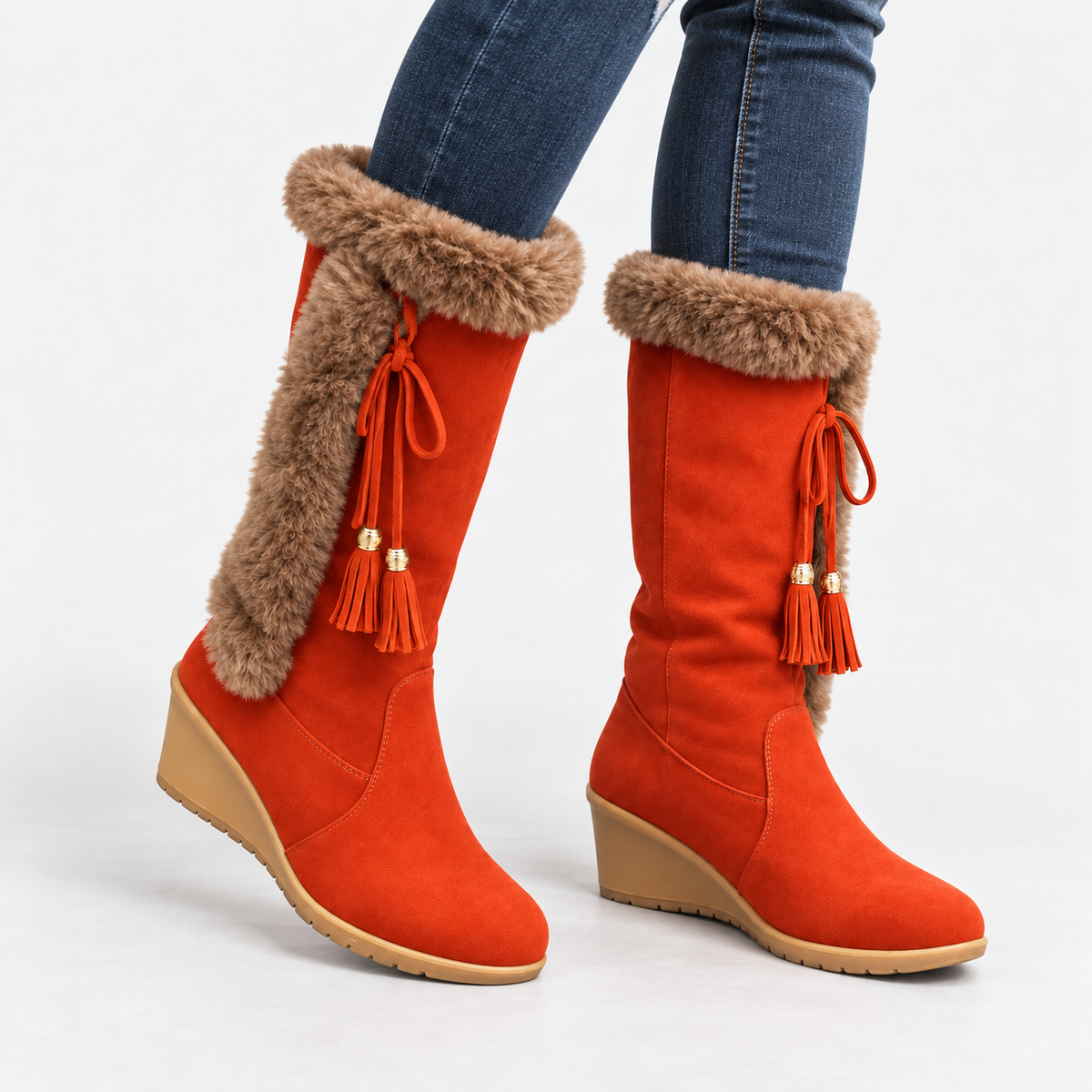 NAJAS | Women’s Winter Knight Boots Warm Plush Lined Wedge Heel Shoes