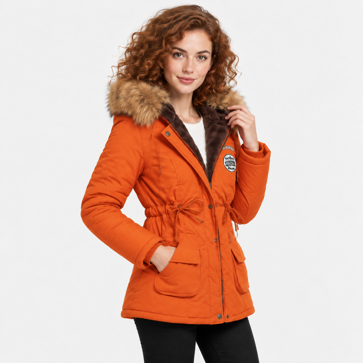 NAJAS | Women's Cotton Parka Jacket Fur Collar Hooded Winter Coat