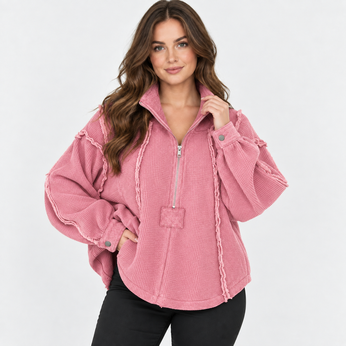 NAJAS | Women’s Pullover Sweater Frayed Hem Casual Fall Winter Knit Top