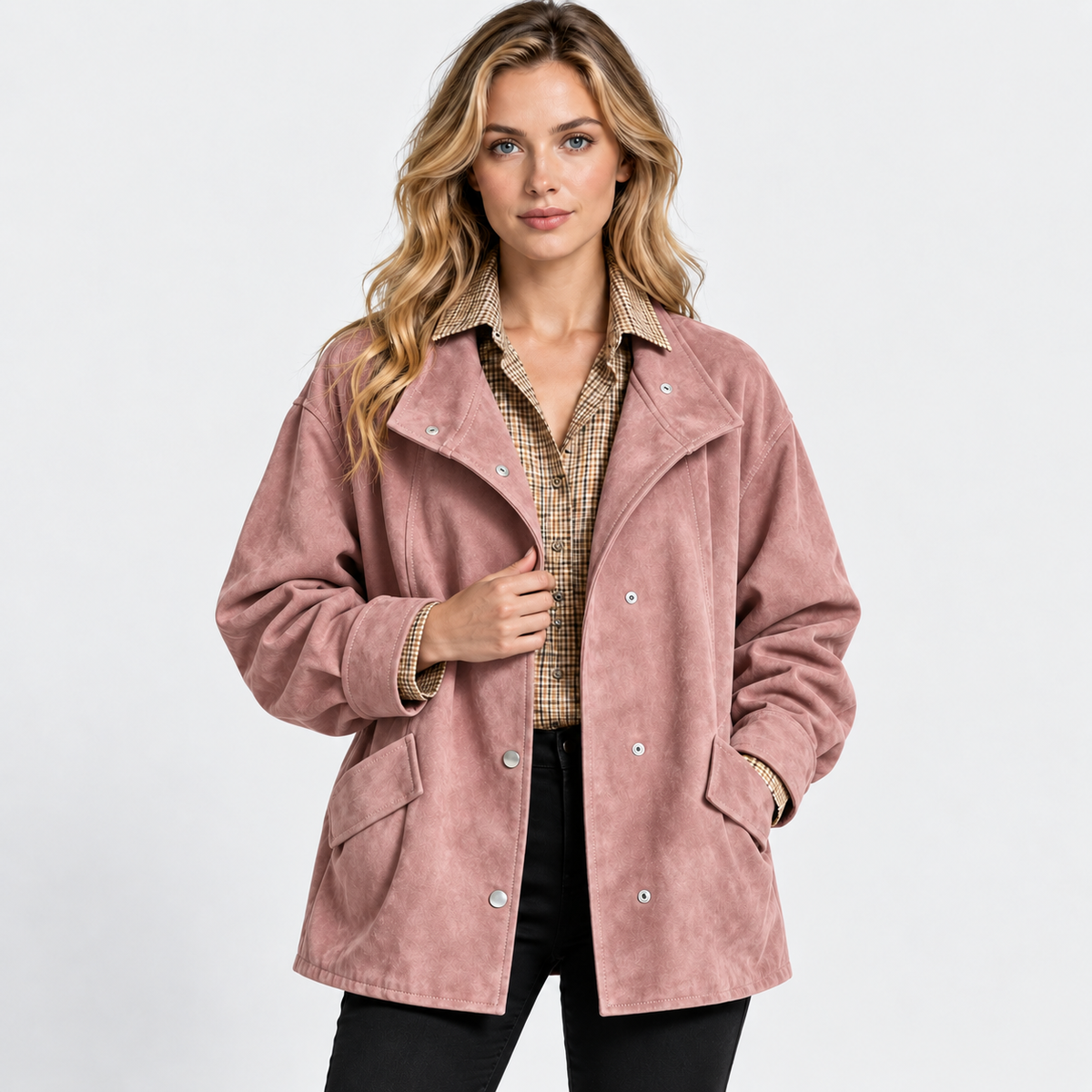 NAJAS | Women’s Suede Velvet Coat Mid Length Elegant Casual Outerwear