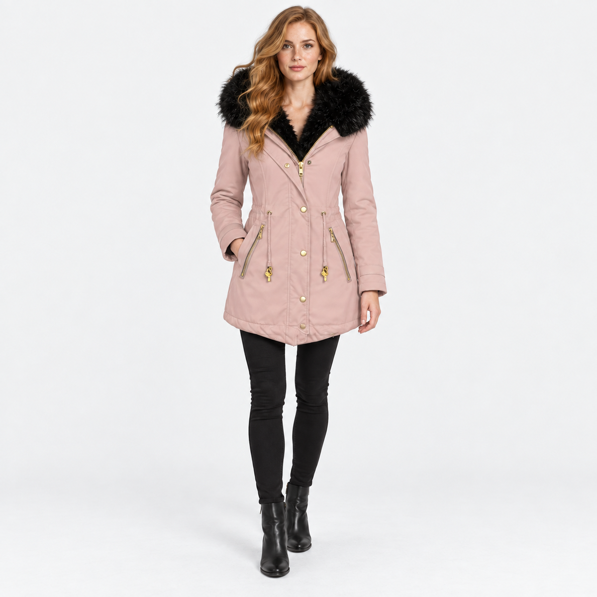 NAJAS | Women’s Faux Fur Collar Coat Polyester Thick Winter Outerwear