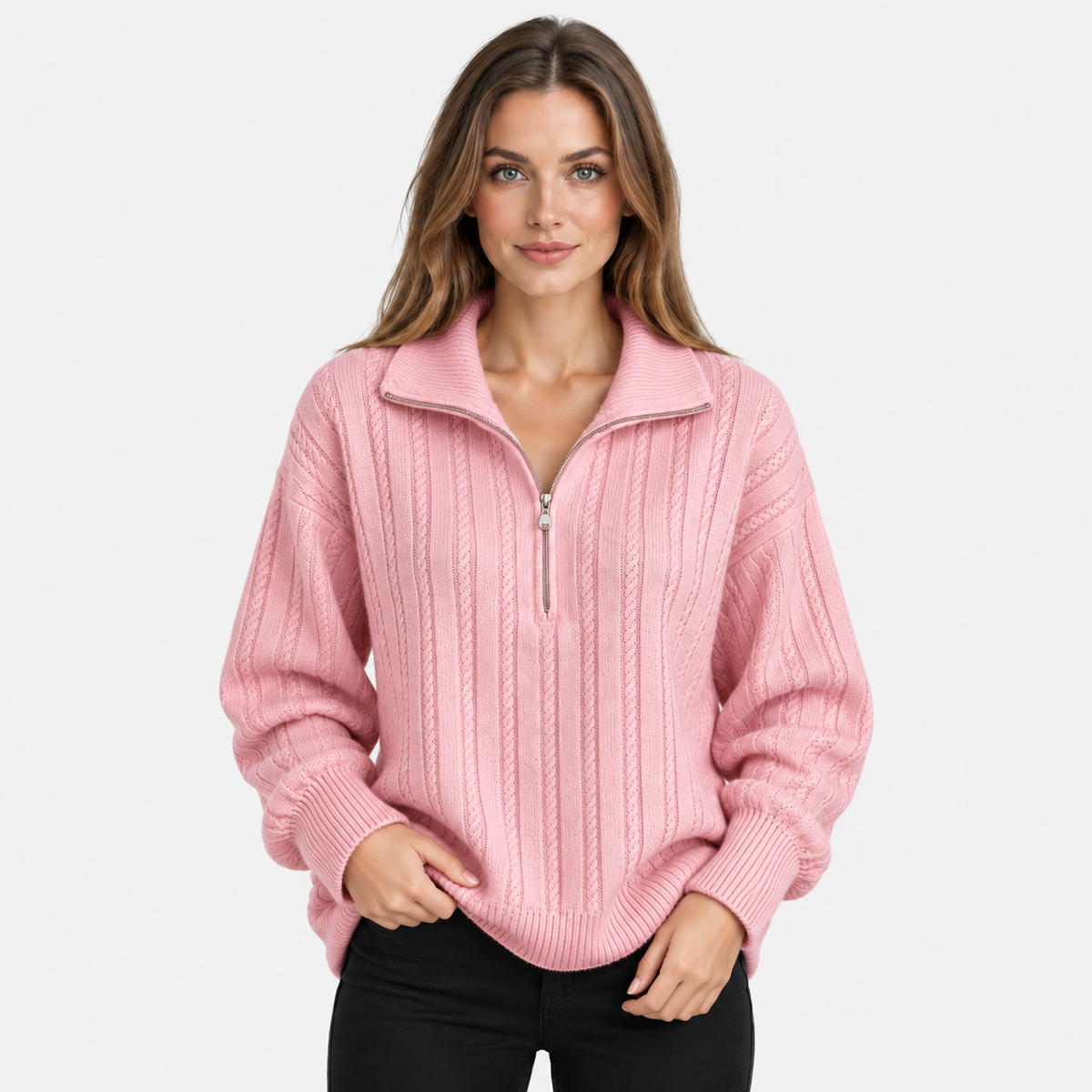 NAJAS | Women’s Knit Sweater Zip Up Pullover Thick Warm Casual Top