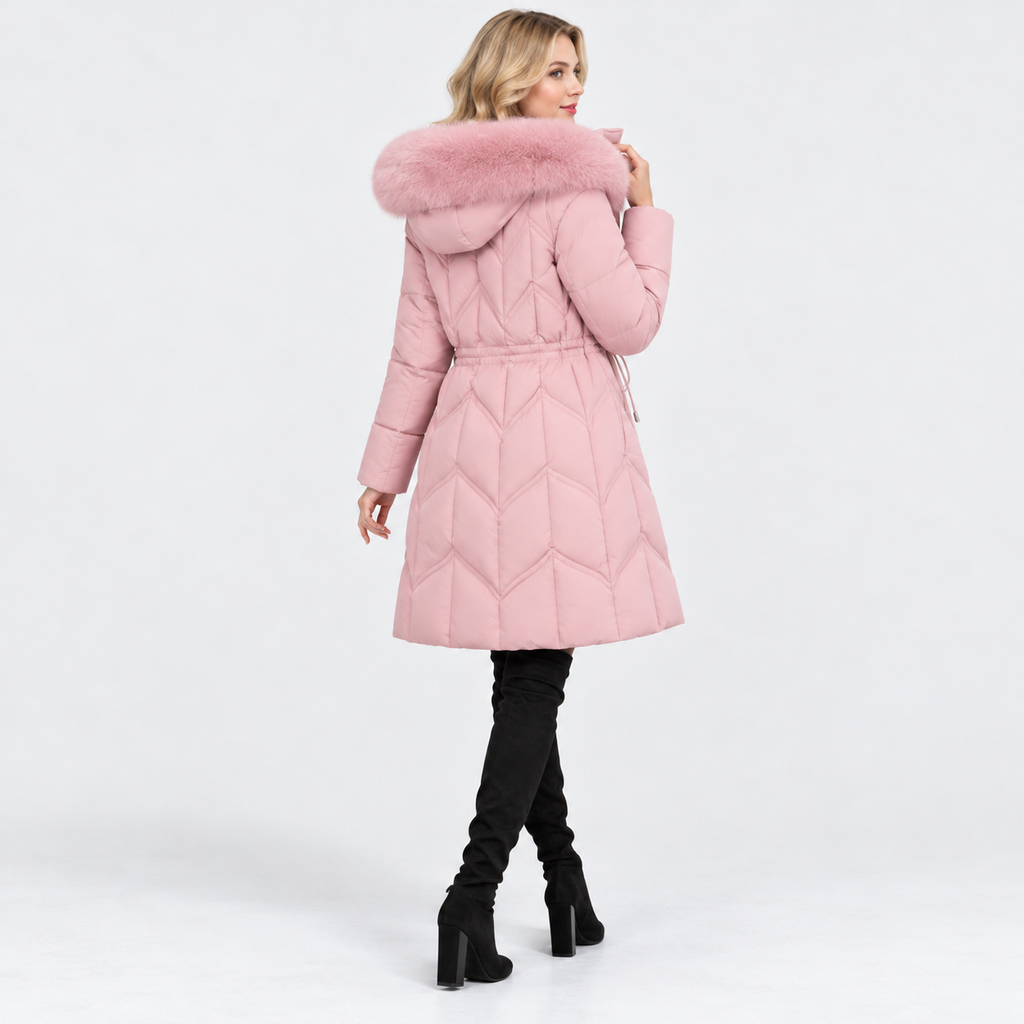 NAJAS | Women's Mid-Length Padded Winter Coat with Large Fur Collar