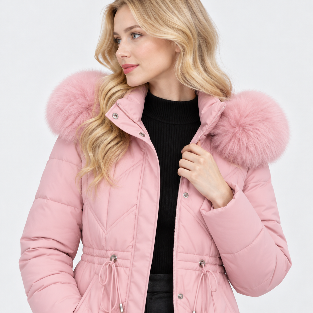 NAJAS | Women's Mid-Length Padded Winter Coat with Large Fur Collar