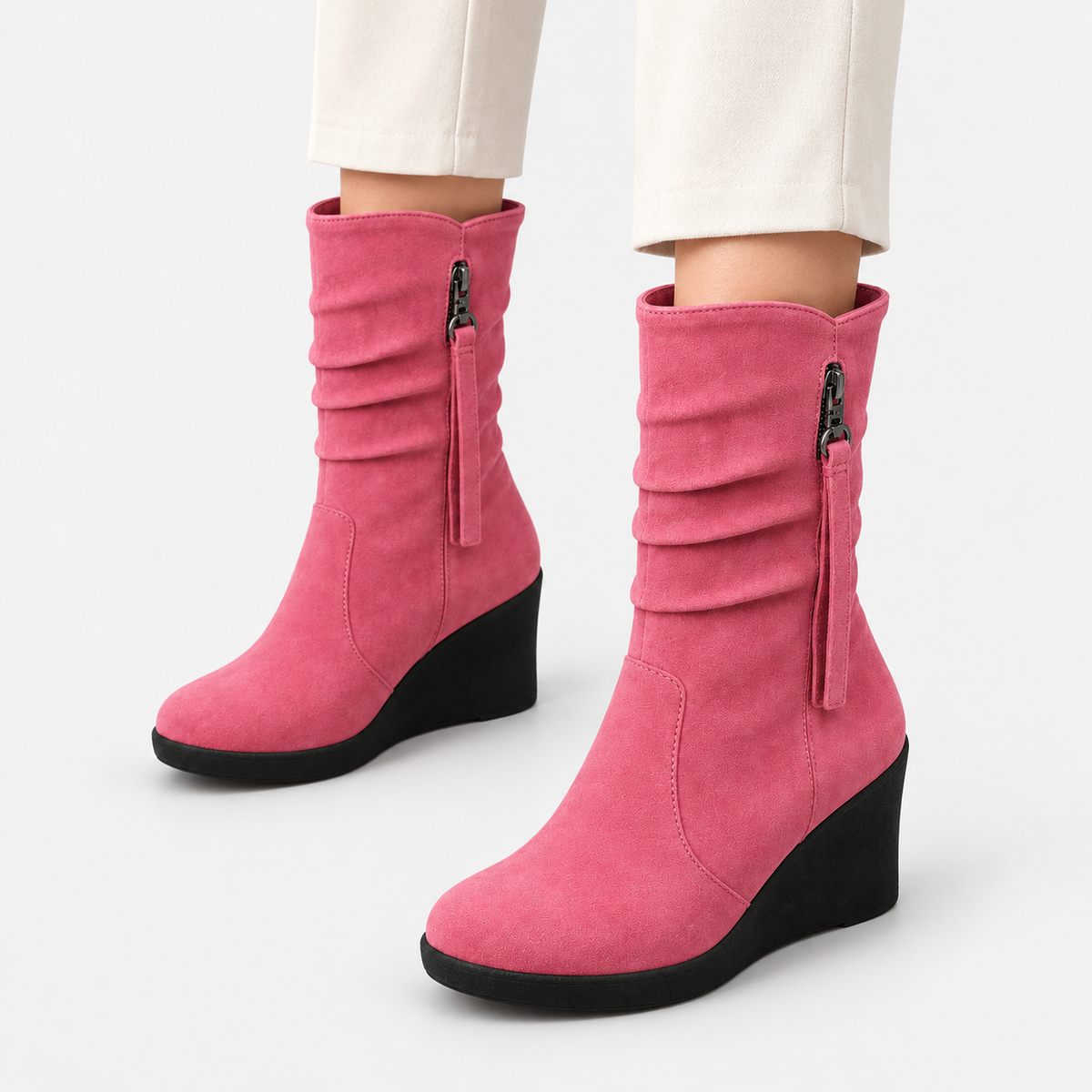 NAJAS | Women’s Suede Chelsea Boots Wedge Heel Waterproof Platform Shoes