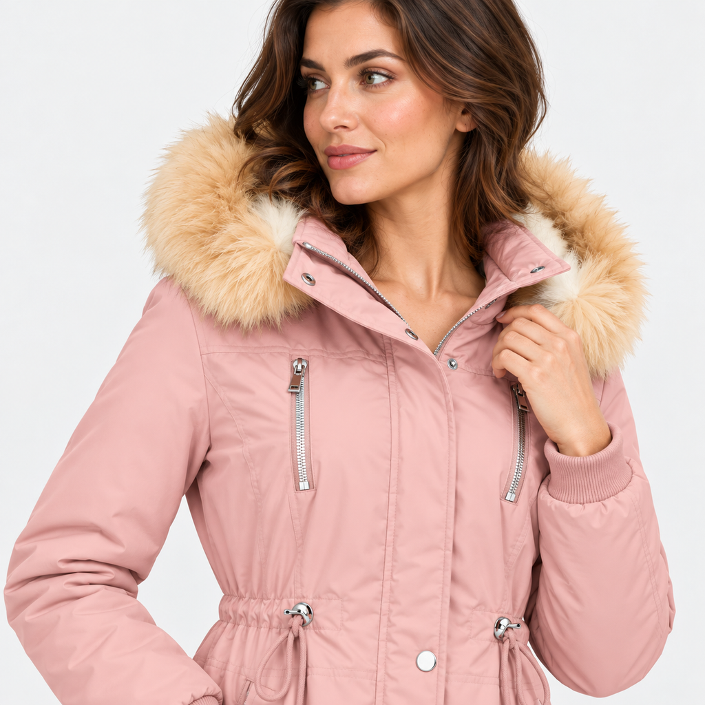 NAJAS | Women's Long Winter Coat with Detachable Hood and Faux Fur Collar