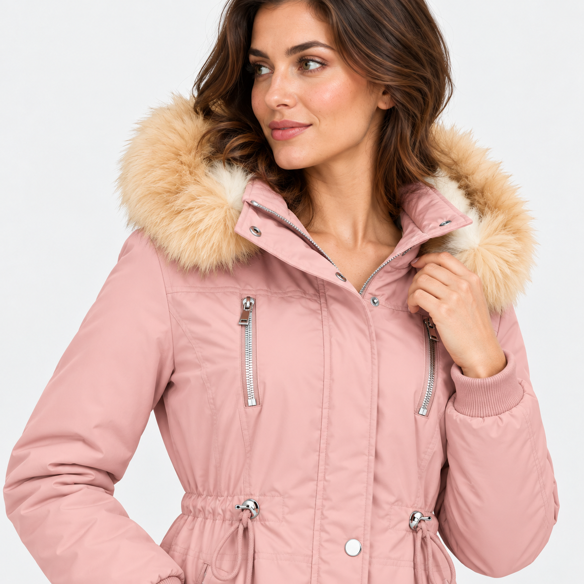 NAJAS | Women's Long Winter Coat with Detachable Hood and Faux Fur Collar