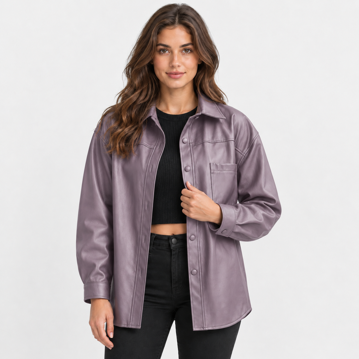 NAJAS | Women’s Faux Leather Jacket Black Moto Style European Fashion Coat