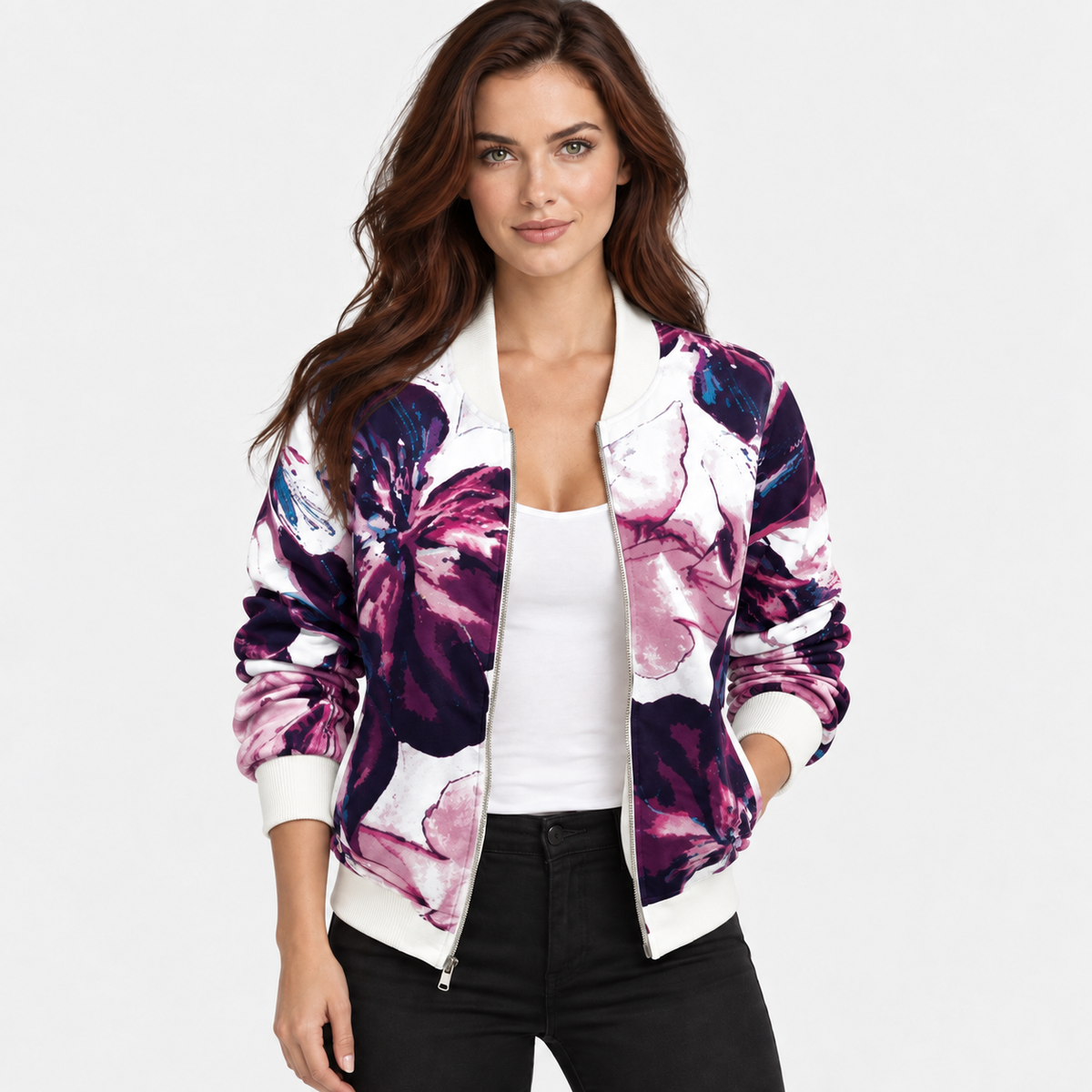 NAJAS | Women’s Floral Jacket Zipper Long Sleeve Commuter Coat