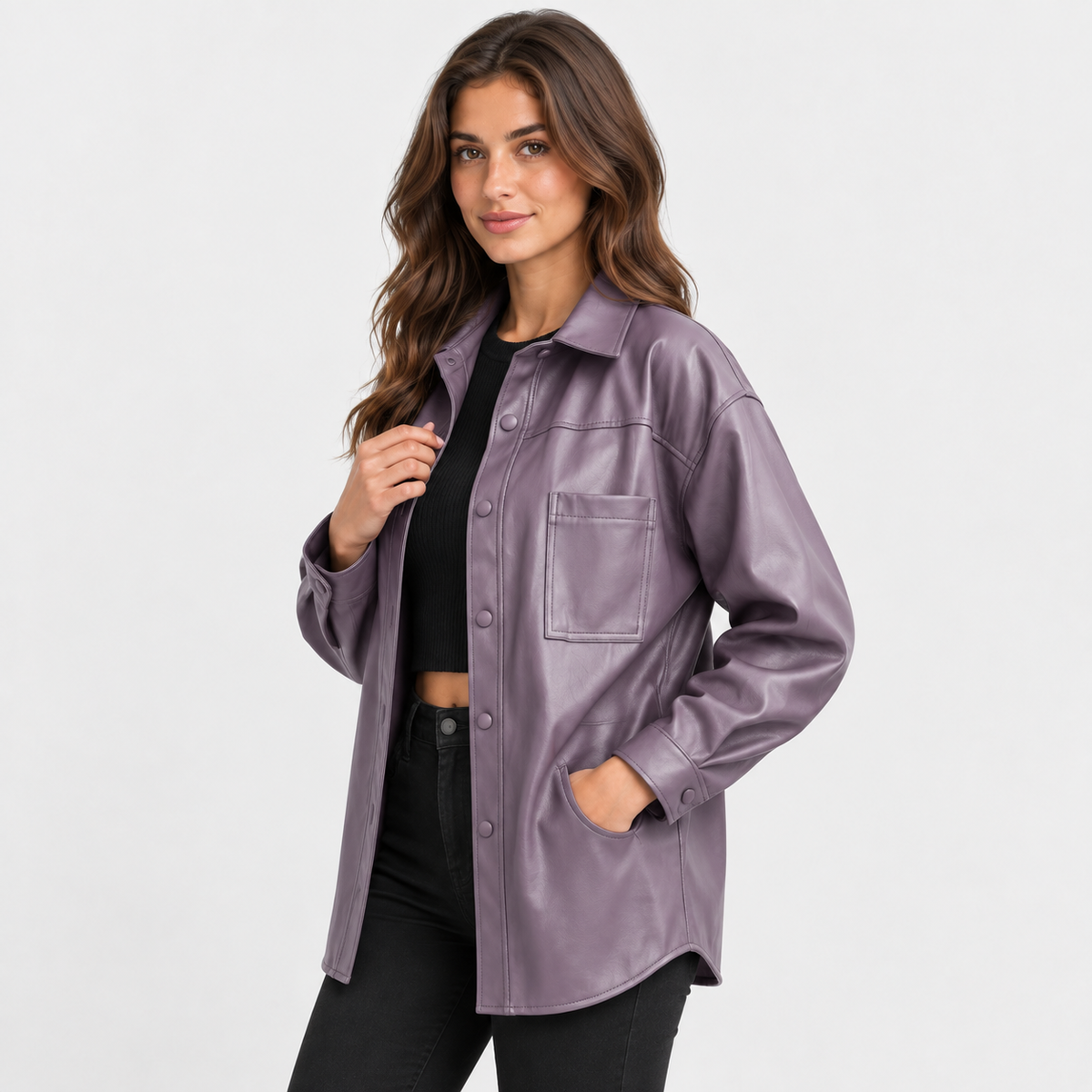 NAJAS | Women’s Faux Leather Jacket Black Moto Style European Fashion Coat