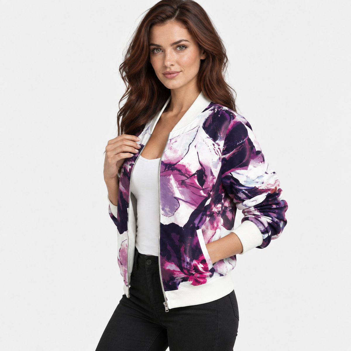 NAJAS | Women’s Floral Jacket Zipper Long Sleeve Commuter Coat