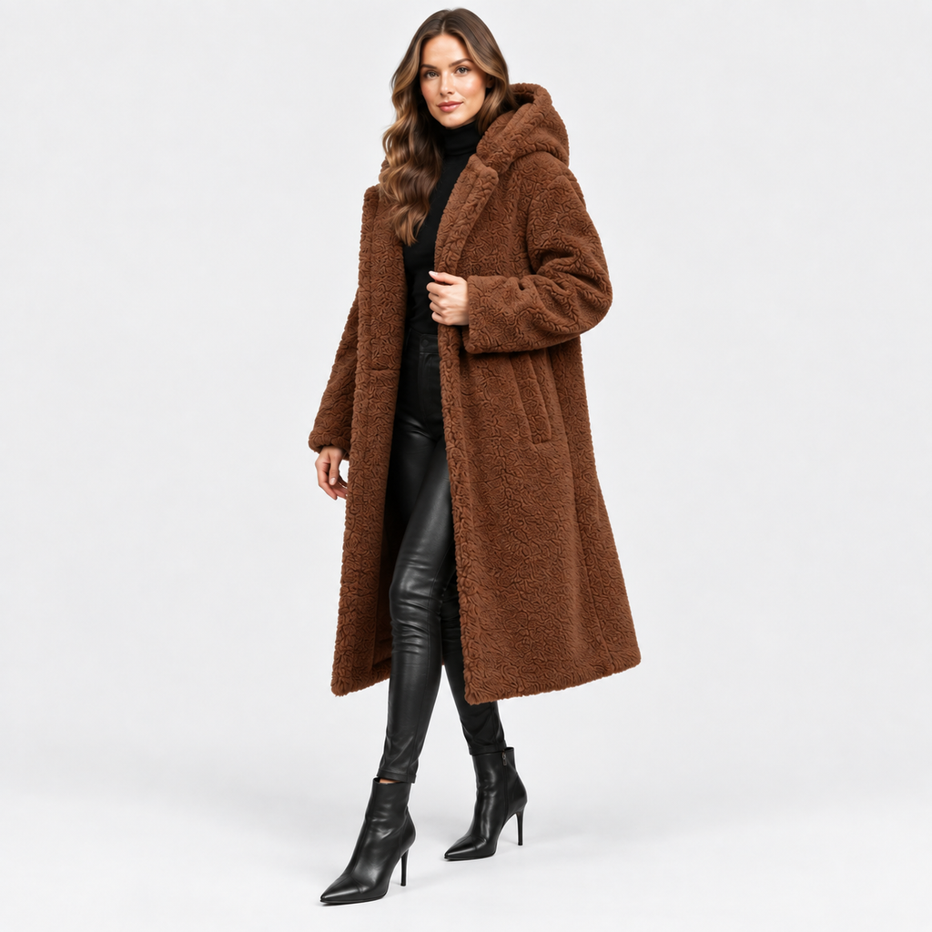 NAJAS | Women’s Teddy Coat Faux Fleece Hooded Long Winter Outerwear