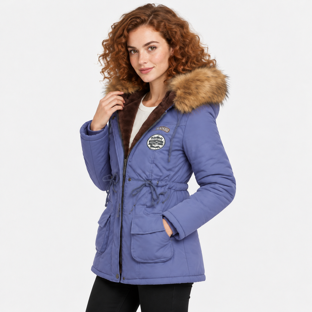 NAJAS | Women's Cotton Parka Jacket Fur Collar Hooded Winter Coat