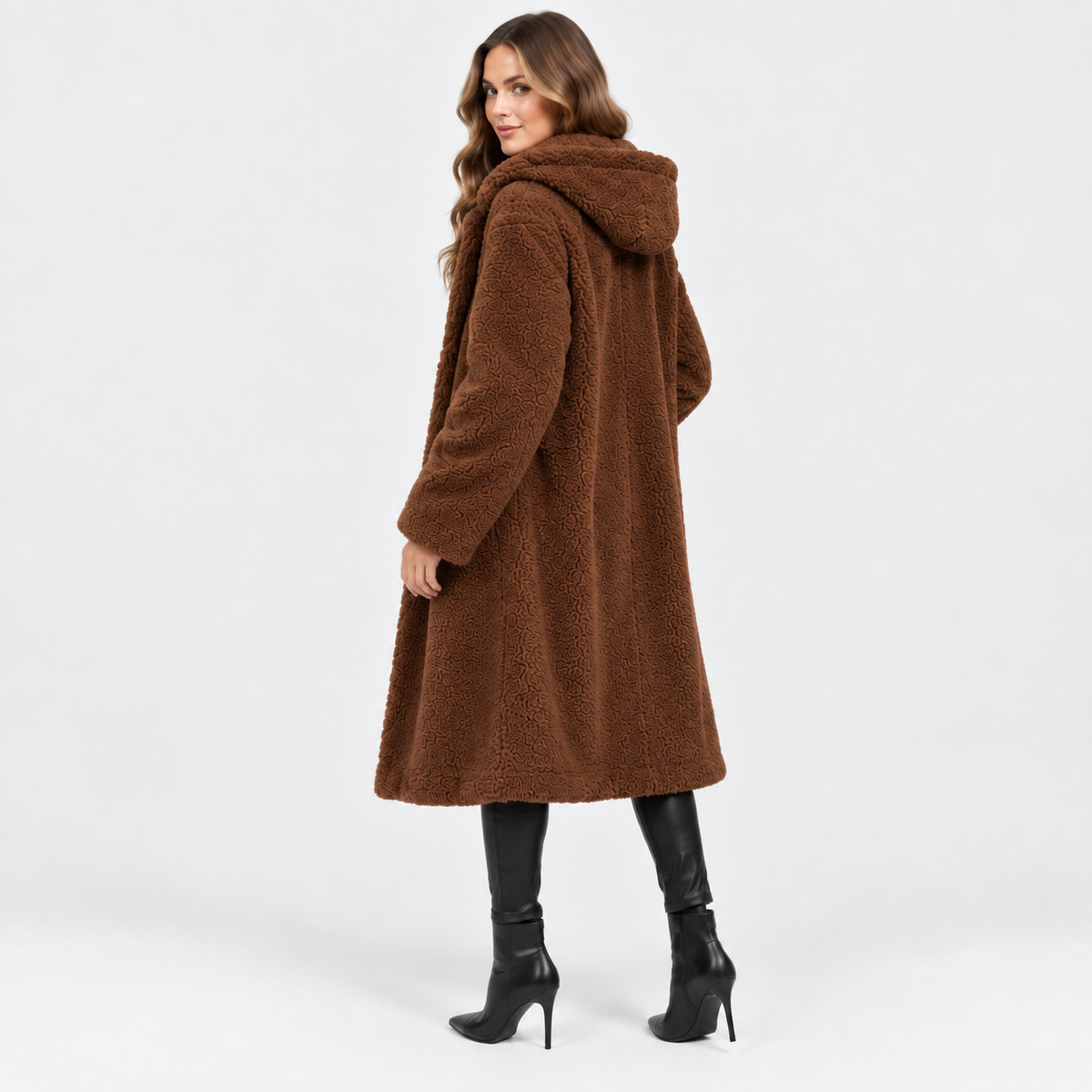 NAJAS | Women’s Teddy Coat Faux Fleece Hooded Long Winter Outerwear
