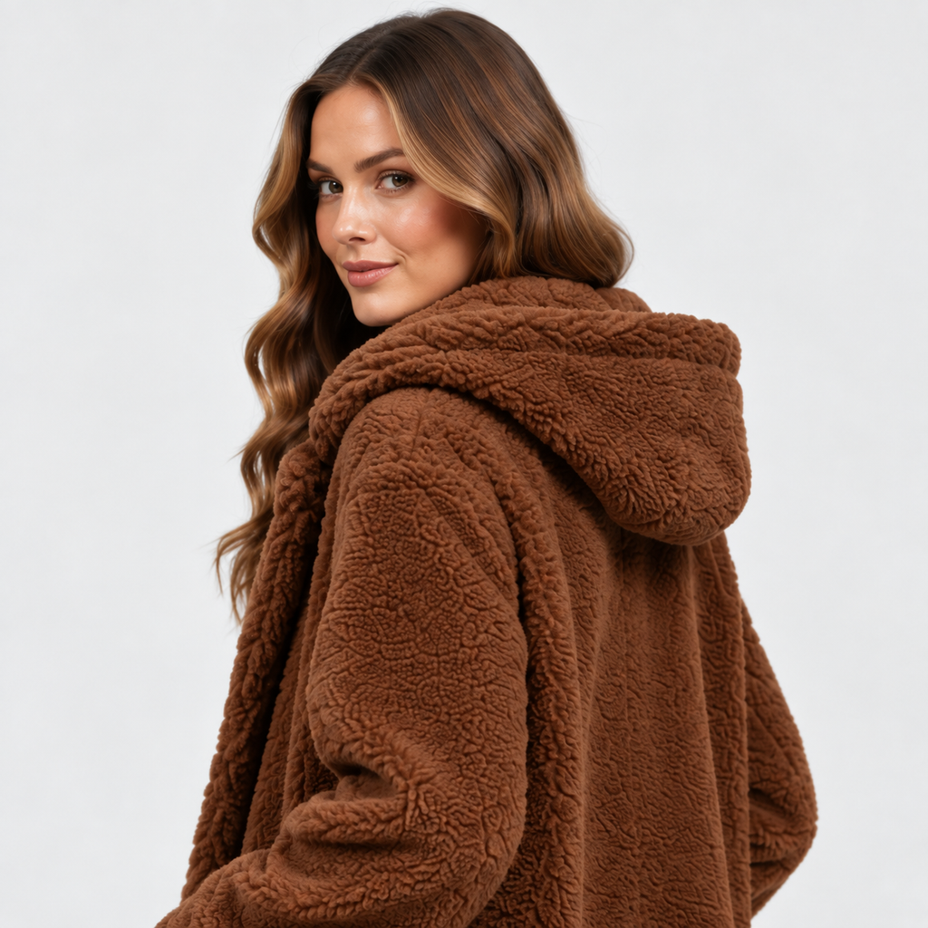 NAJAS | Women’s Teddy Coat Faux Fleece Hooded Long Winter Outerwear