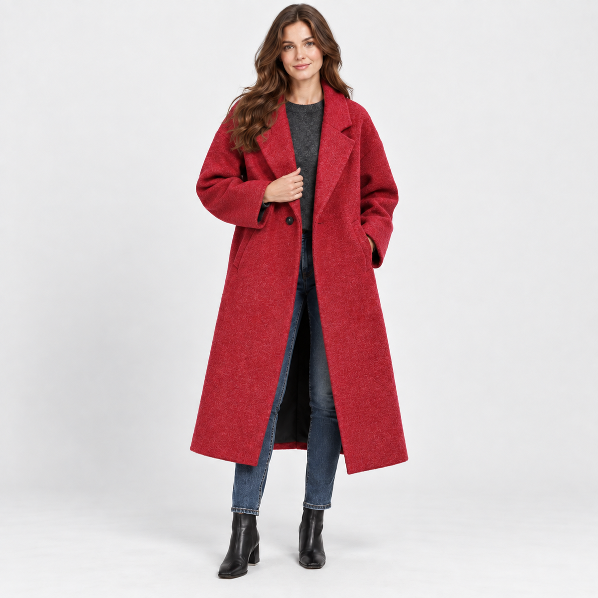 NAJAS | Women’s Long Wool Style Overcoat Lapel Winter Coat