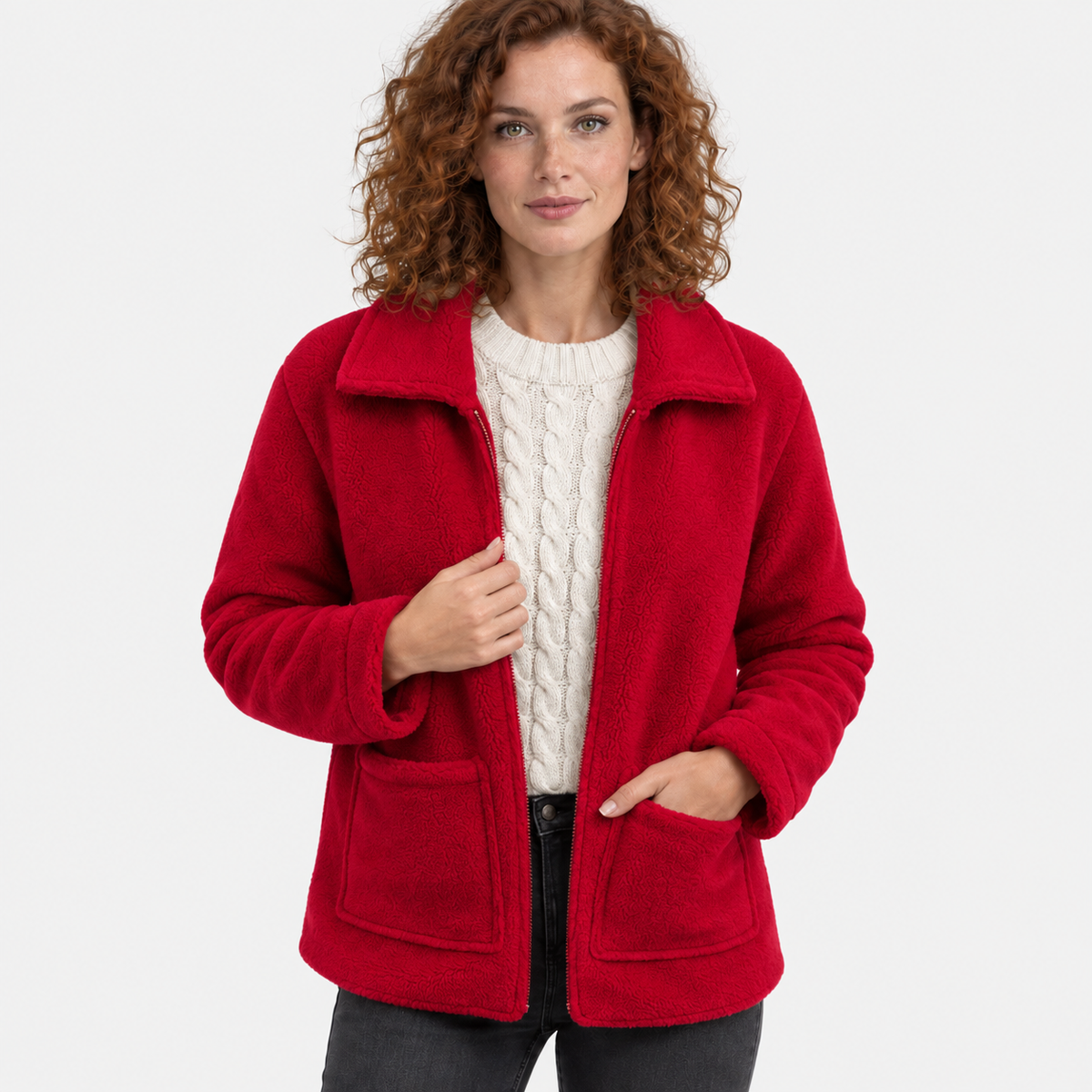 NAJAS | Women’s Zipper Jacket Polyester Lapel Collar Casual Winter Coat