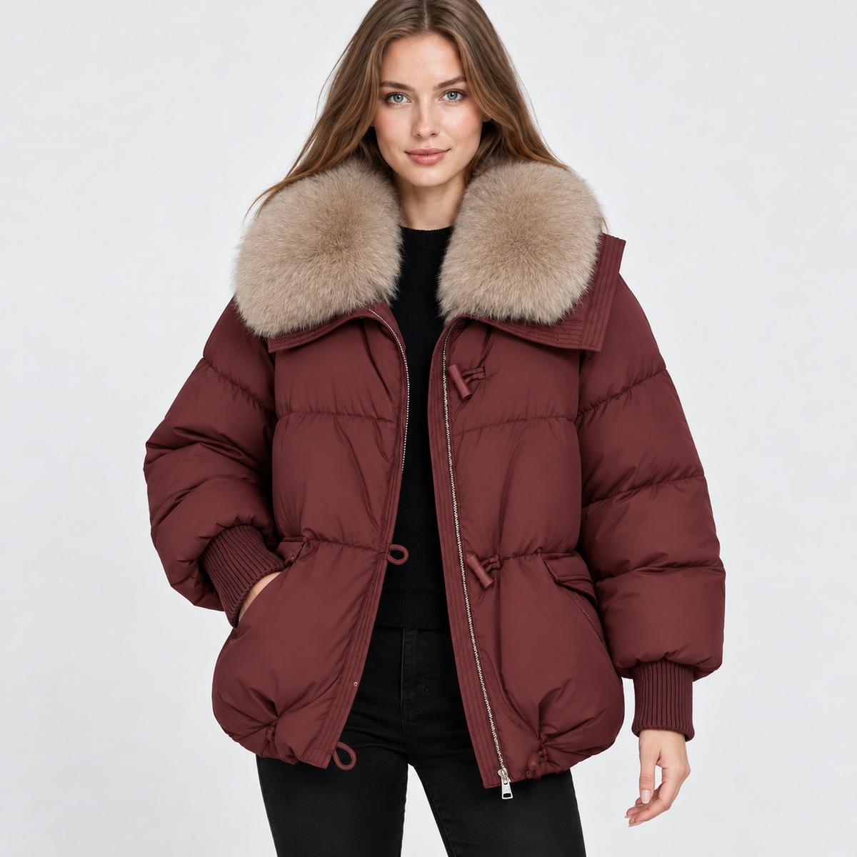 NAJAS | Women's Fur Collar Winter Jacket Warm Padded Short Coat