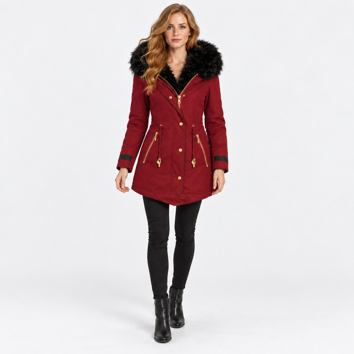 NAJAS | Women’s Faux Fur Collar Coat Polyester Thick Winter Outerwear