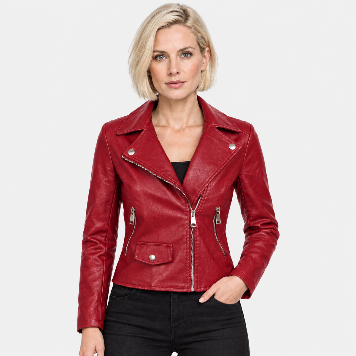 NAJAS | Women’s PU Leather Jacket Slim Fit Zip Up Winter Casual Coat