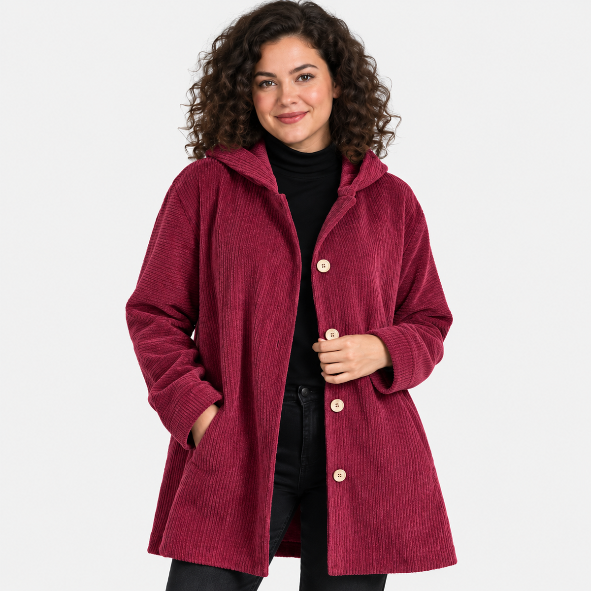 NAJAS | Women’s Corduroy Jacket Hooded Warm Pocket Fall Winter Coat