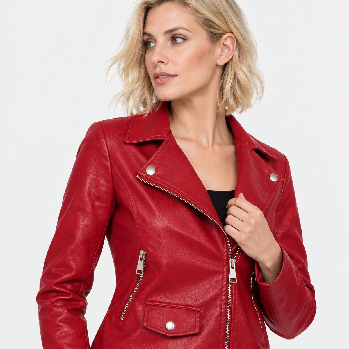 NAJAS | Women’s PU Leather Jacket Slim Fit Zip Up Winter Casual Coat
