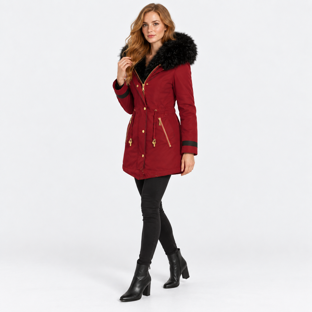 NAJAS | Women’s Faux Fur Collar Coat Polyester Thick Winter Outerwear